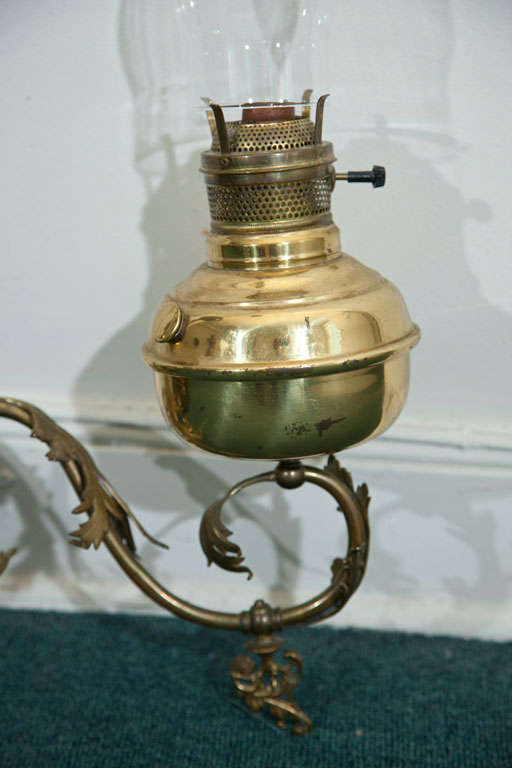 Brass Converted  Double  Oil  Lamp  Chandelier For Sale