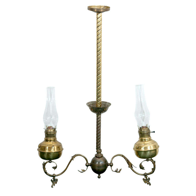 Converted Double Oil Lamp Chandelier For Sale at 1stDibs