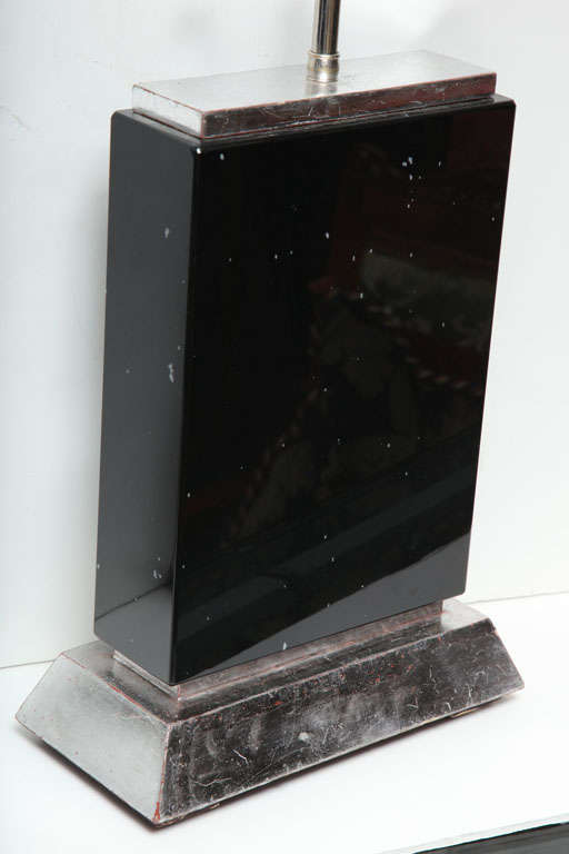 Unknown Pair Deco Style Black Obsidian Marble Lamps on Slivered Wood Bases For Sale