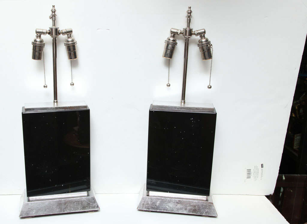 Pair of Deco Style Black Obsidian Marble Lamps on Slivered Wood Bases
Stock number: L52