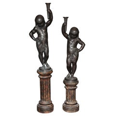 Pair of Decorative Egyptian Style Bronze Torchieres
