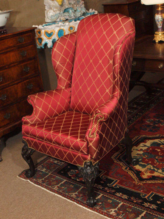 Antique Irish Chippendale Wing Chair circa 1890. Ample size seating.