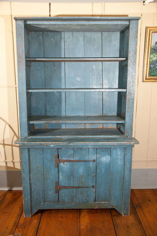 New England Step Back Cupboard in Blue For Sale 5