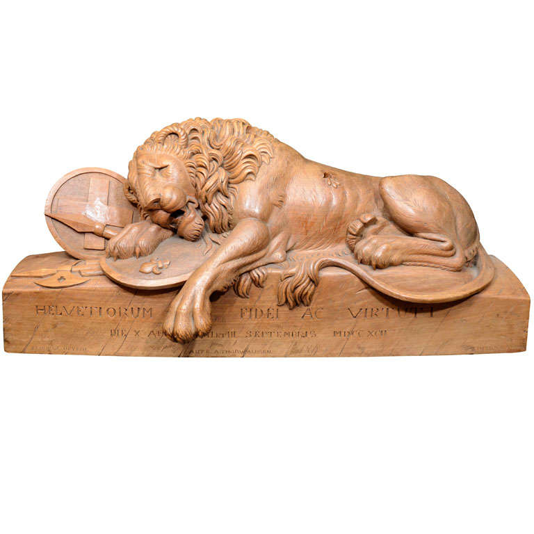 Monumental Lion of Lucerne Wood Carved Sculpture