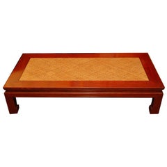 Japanese Keyaki Wood Table with Woven Bamboo Top