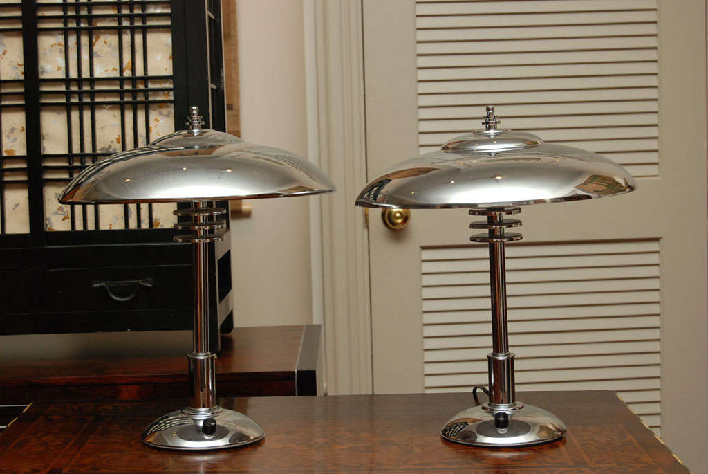 Single Art Deco desk lamp, two available for sale.  Sold separately.
Newly rewired.