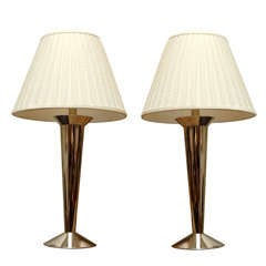 Pair Of Nickel Table Lamps.  French 1940s