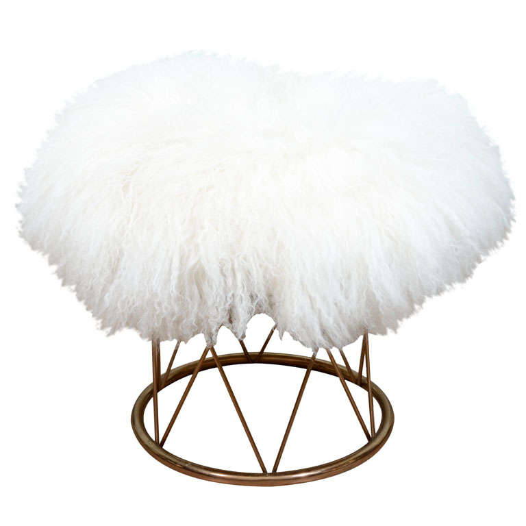 Fur covered brass stool
