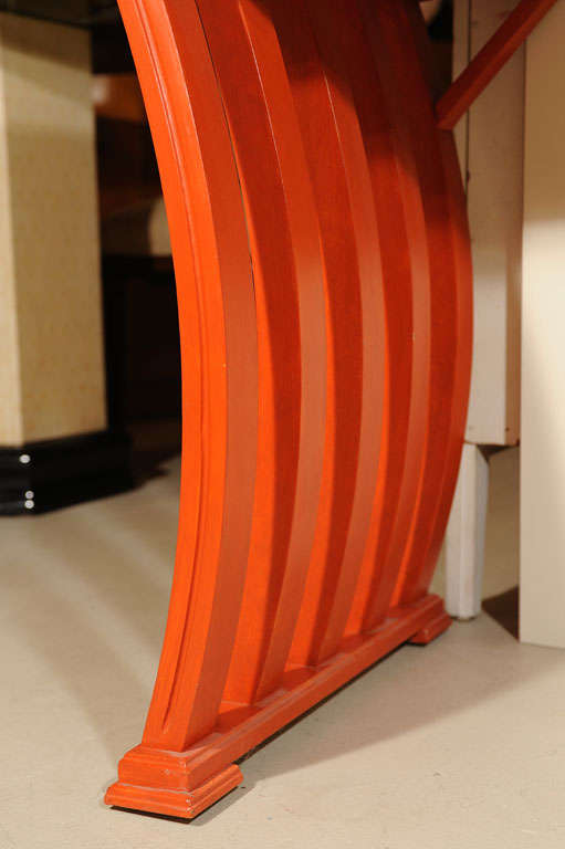 Mirror top console table in coral colour 1