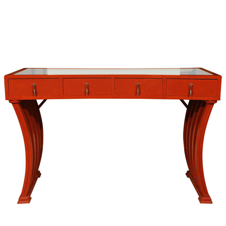 Mirror top console table in coral colour
