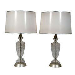 Pair of square cut crystal moderne table lamps