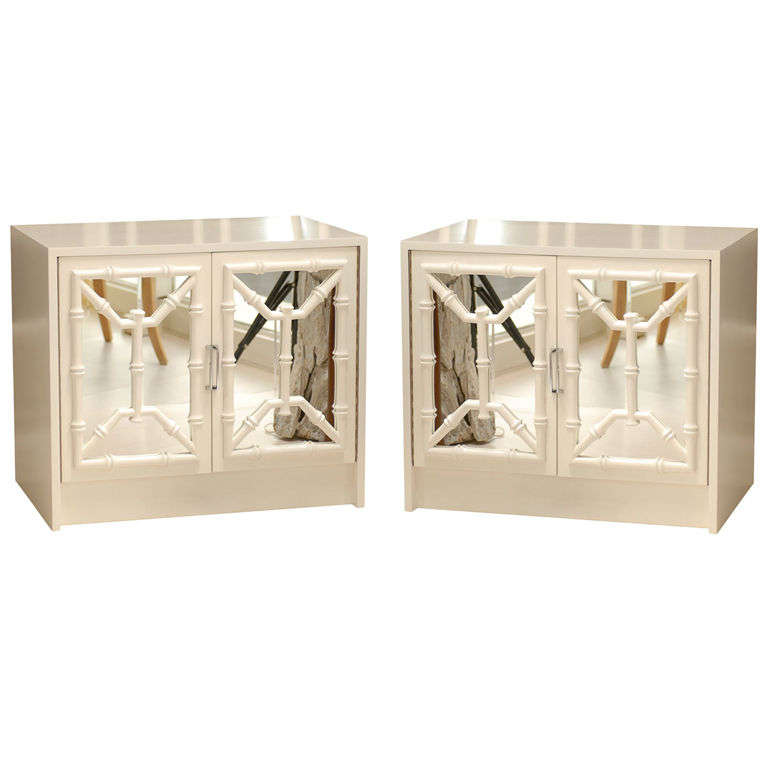 Pair of Mirrored Faux Bamboo End Tables