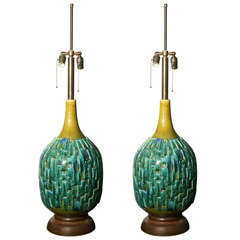 Huge pair of Turquoise pottery lamps