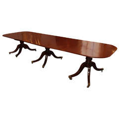 Antique English mahogany 3-pedestal dining table