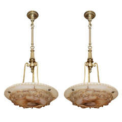 Pair of Carved Alabaster Chandeliers