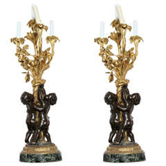 Pair of French Louis XVI Style Bronze Figural Candelabras 