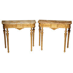 Pair of French  Louis XVI style gilt wood console tables