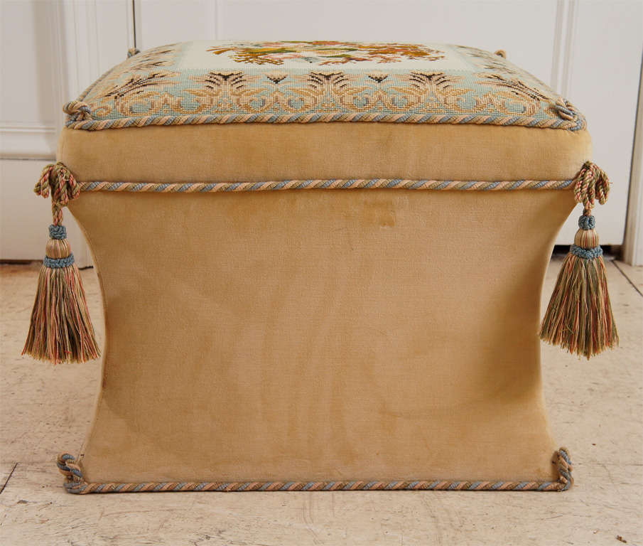American Victorian style needlework and upholstered ottoman