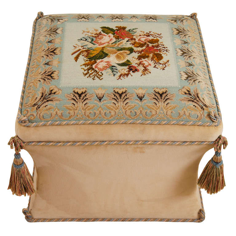 Victorian style needlework and upholstered ottoman