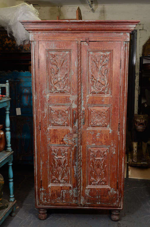 Red Painted Country Armoire