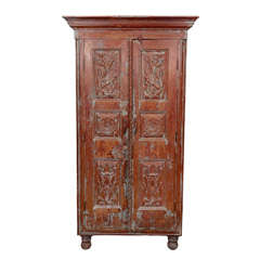 Antique Red Painted Country Armoire