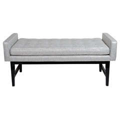 Exceptional Modernist Bench in Ebonized Walnut & Metallic Boucle