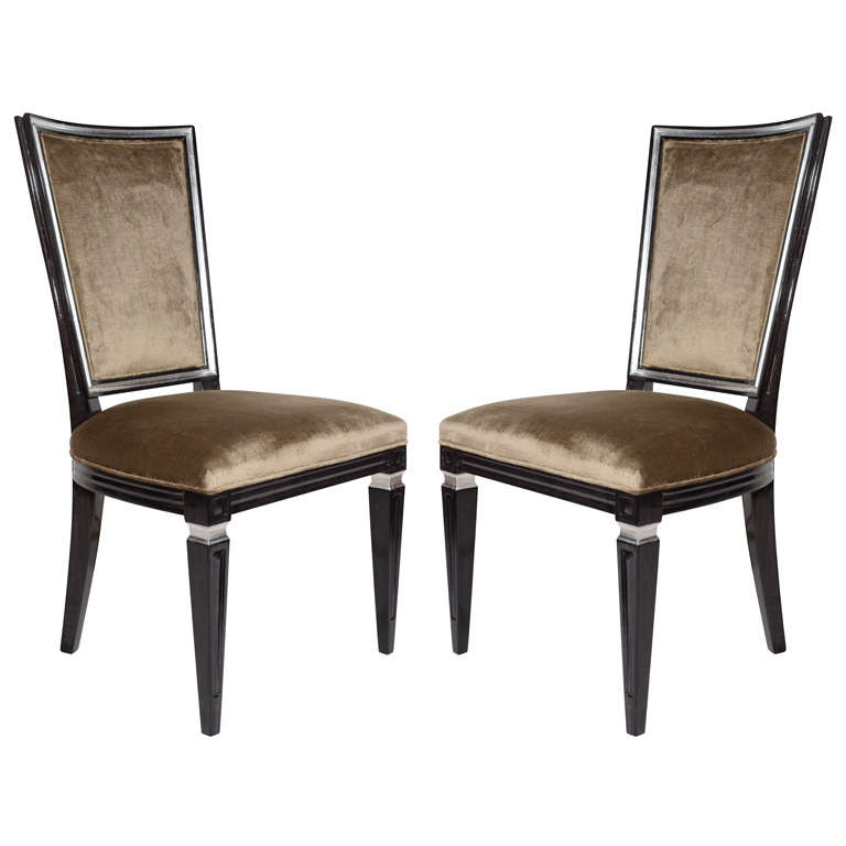 Pair of Elegant Hollywood Regency High Back Chairs in Velvet