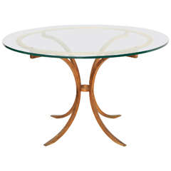 Roger Thibier Round Gilt Iron Table with Glass Top, France, circa 1960