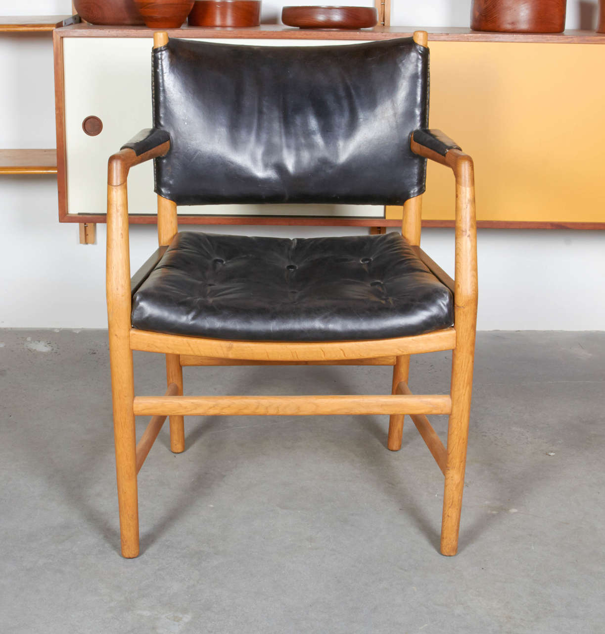 Hans Wegner Town Hall Chair, Black Leather