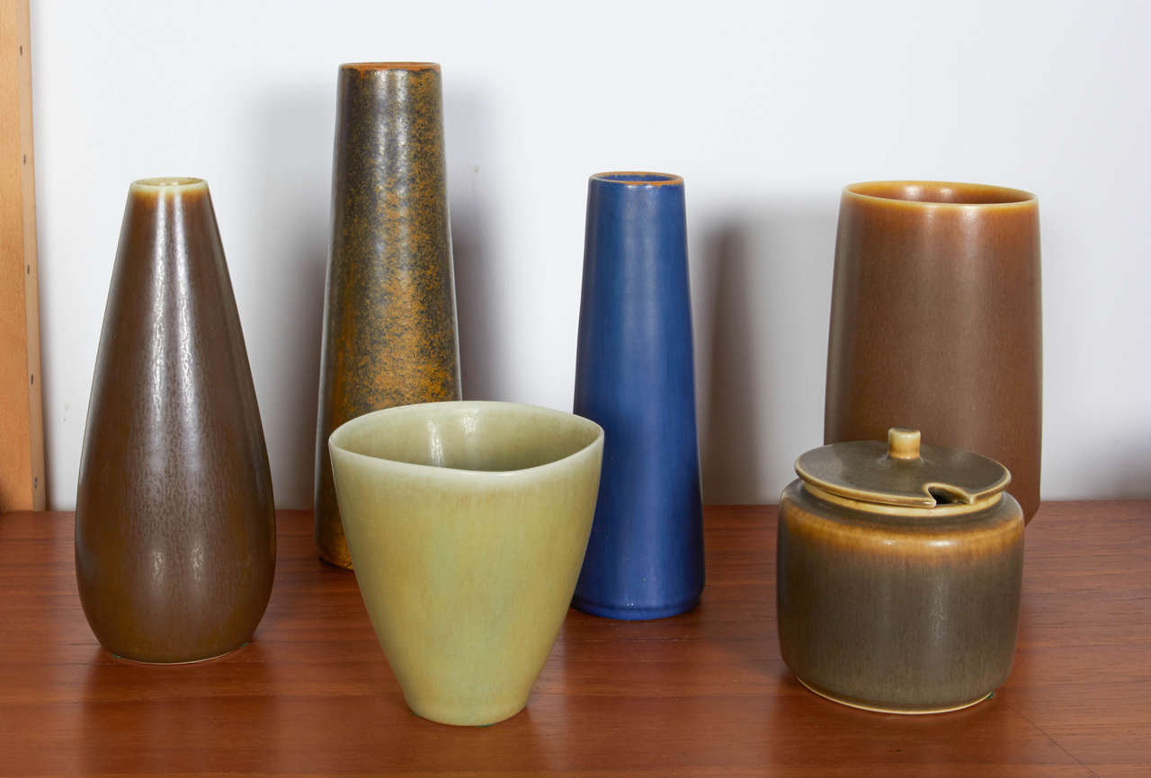 A nice collection of ceramic vases, jars and cup by the Danish ceramicist Palshus.  The pieces are priced separately.  Please enquire.