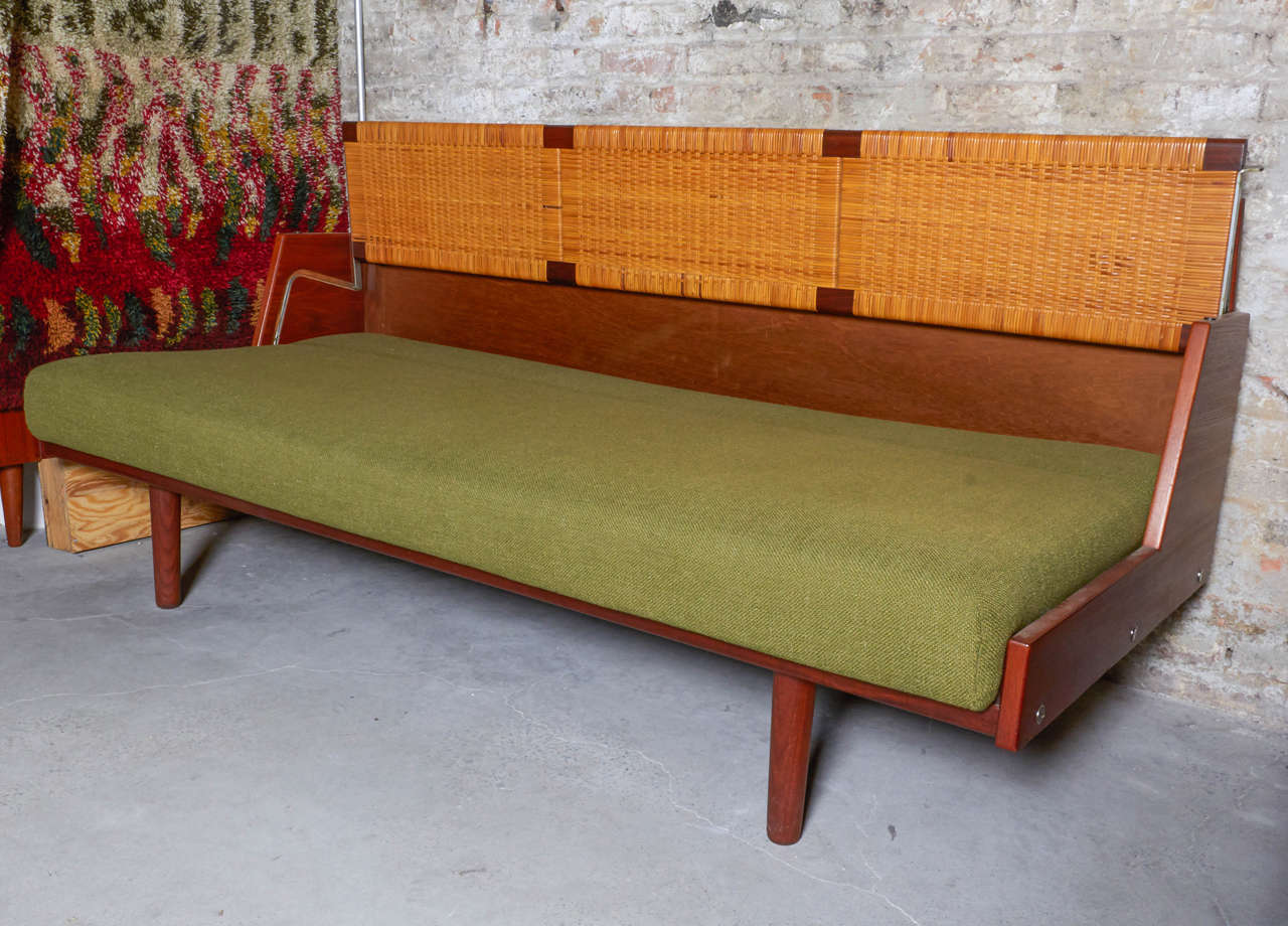 20th Century Teak Cane and Green Daybed by Hans J. Wegner
