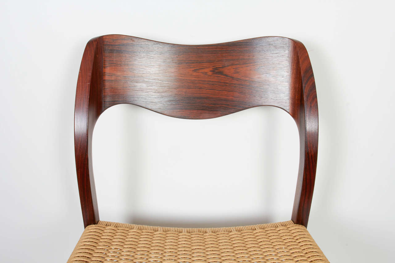 Mid-Century Modern Niels Moller, No. 71 Rosewood Papercord Dining Chairs, Set of 8