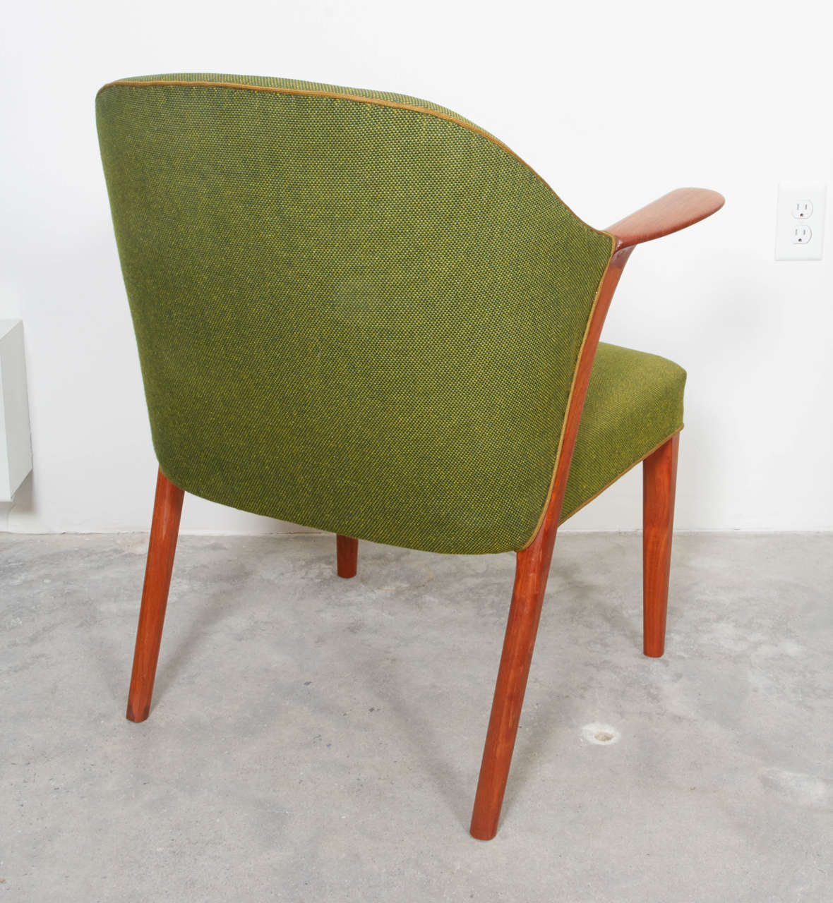 Oiled Danish Modern Green Armchairs, Pair