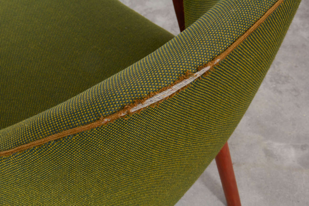 Teak Danish Modern Green Armchairs, Pair