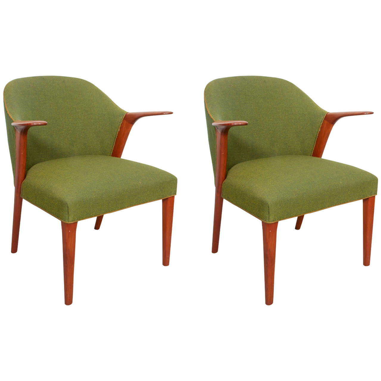 Danish Modern Green Armchairs, Pair