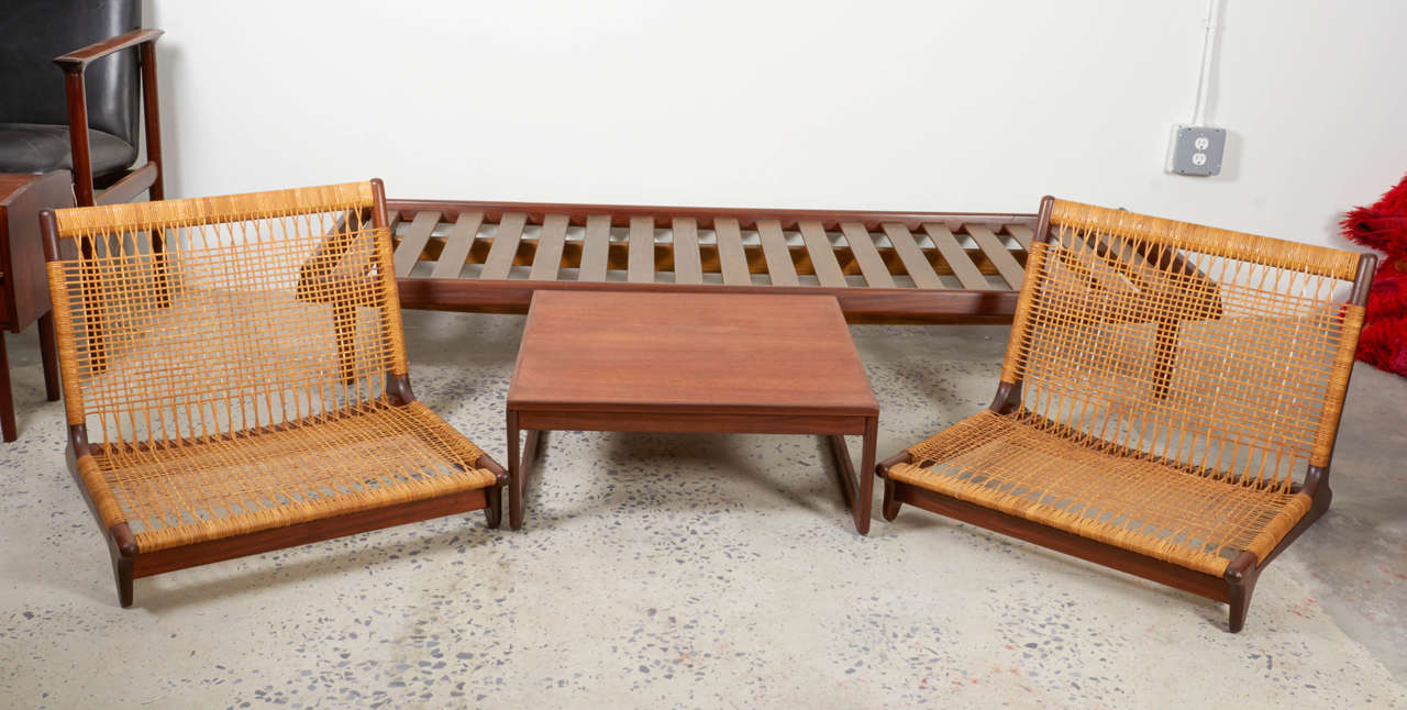 20th Century Hans Olsen Teak and Cane Modular Settee or Sofa