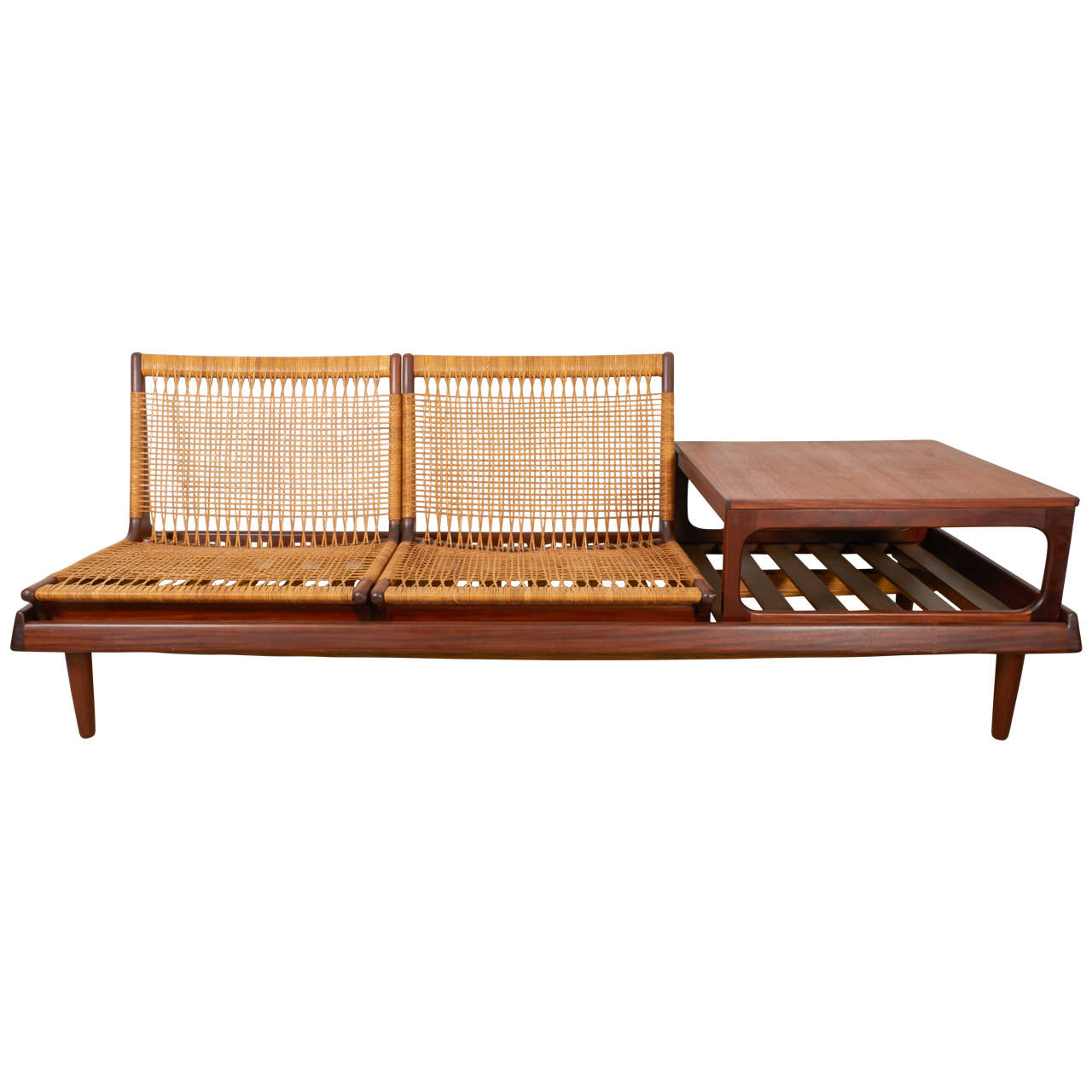 Hans Olsen Teak and Cane Modular Settee or Sofa