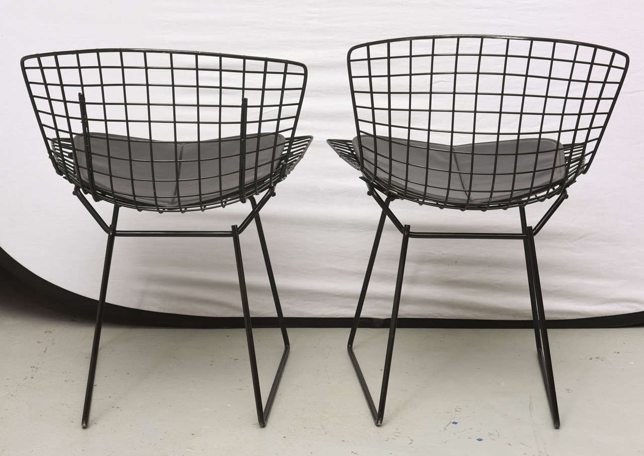 Mid-Century Modern Bertoia Wire Chairs with Black Leather Knoll Cushions, 1960s, USA