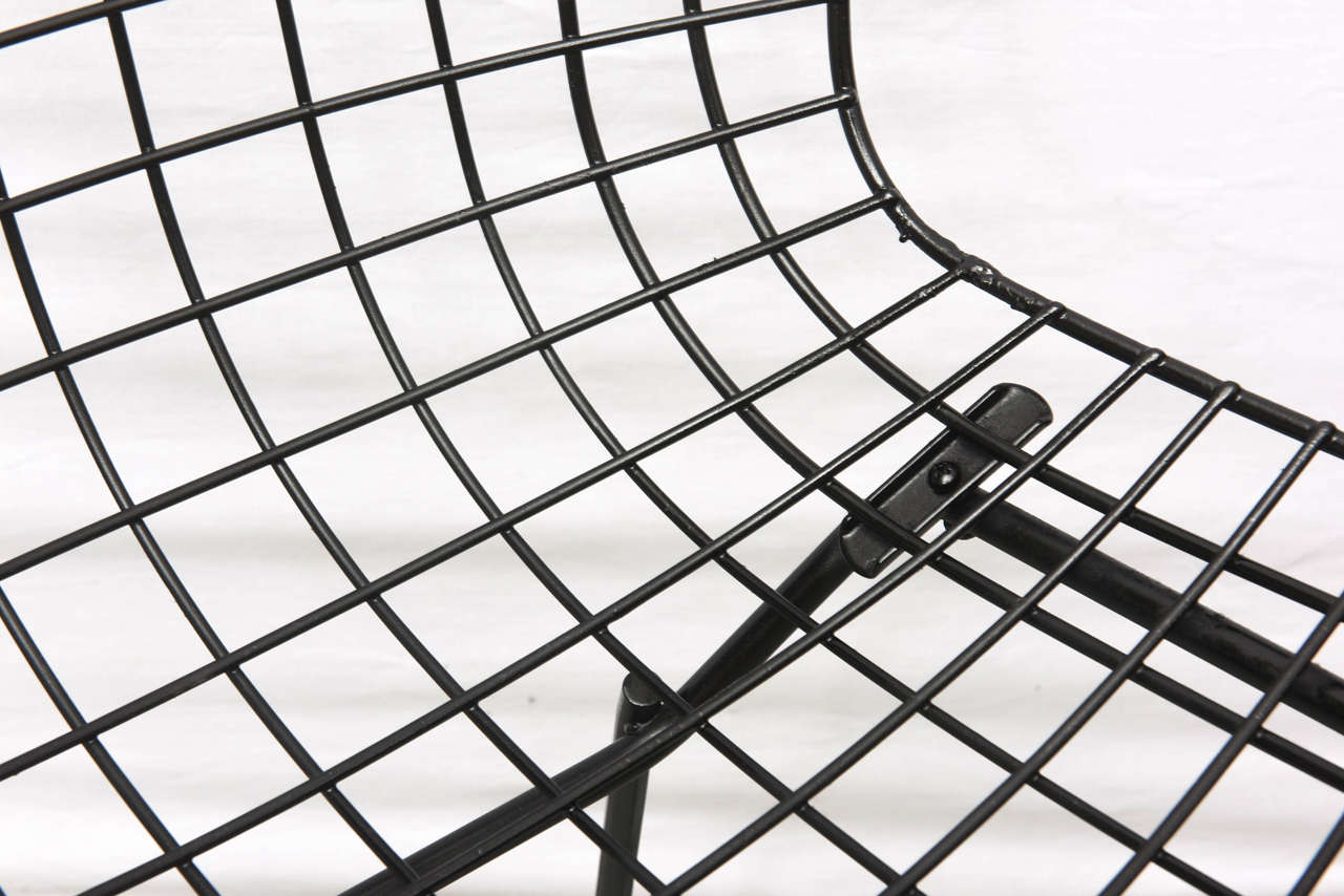 Bertoia Wire Chairs with Black Leather Knoll Cushions, 1960s, USA 1