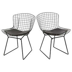 Bertoia Wire Chairs with Black Leather Knoll Cushions, 1960s, USA