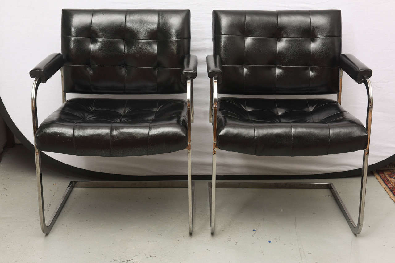 Great pair of tufted lounge chairs in the style of Milo Baughman.  Produced by Patrician Furniture a hometown competitor of Thayer Coggin. 1960s, USA