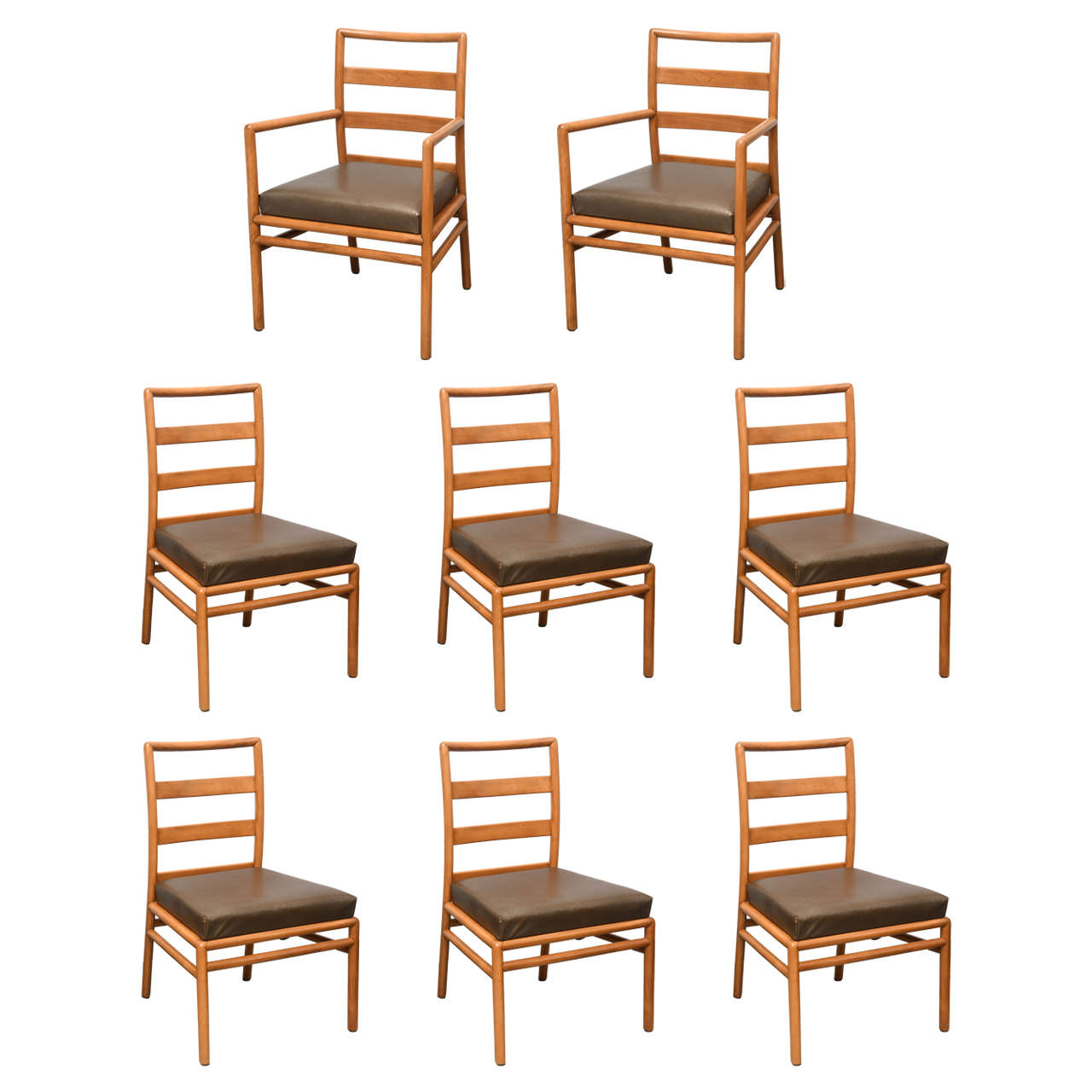 T.H. Robsjohn Gibbings Ladder-Back Chairs in Walnut, Set of Eight, USA, 1950s