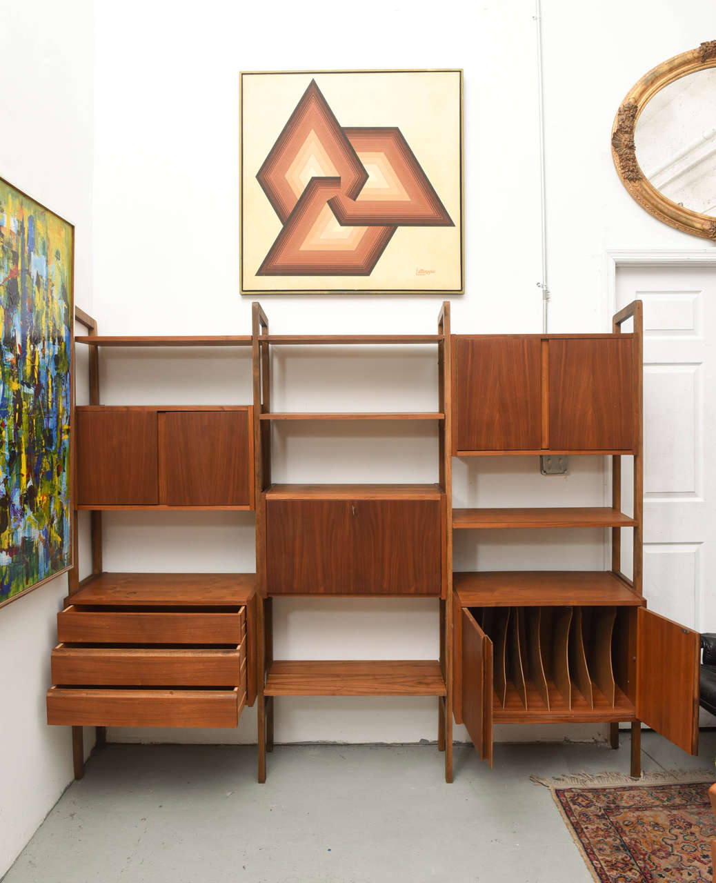 Mid-Century Modern Teak Wall Unit or Storage, 1950s Scan Style In Excellent Condition In Miami, FL