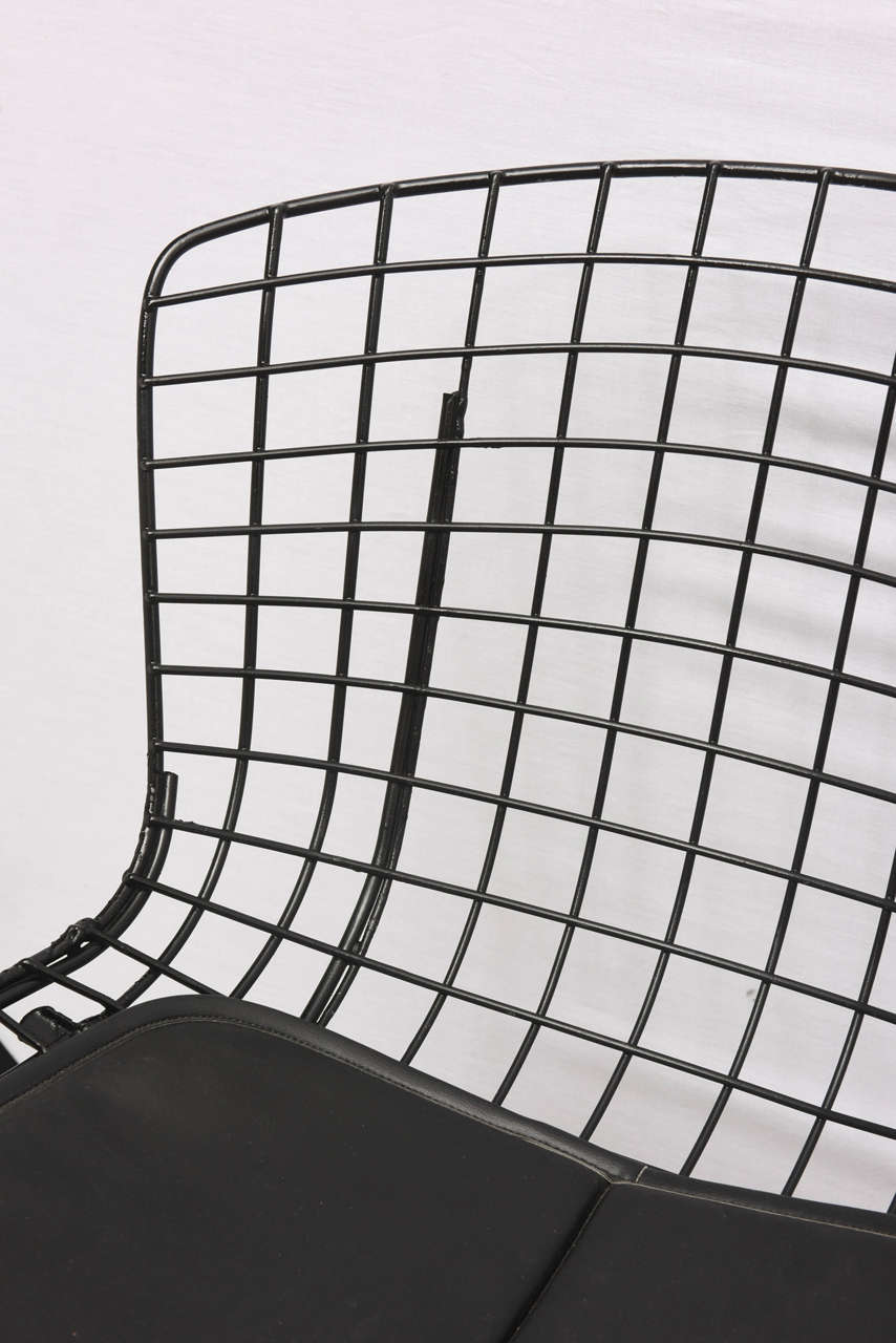 Bertoia Wire Chairs with Black Leather Knoll Cushions, 1960s, USA at