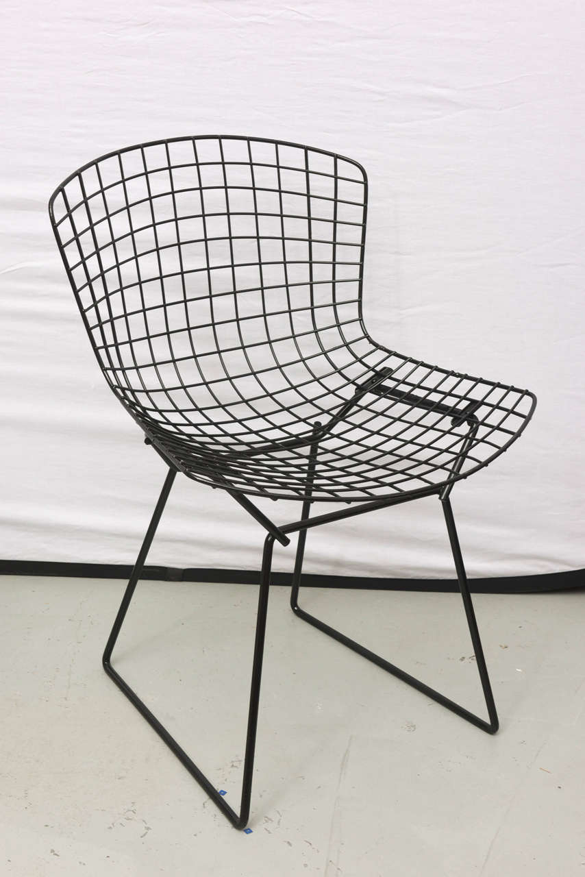Bertoia Wire Chairs with Black Leather Knoll Cushions, 1960s, USA at
