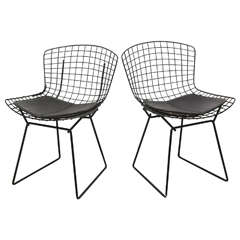 Bertoia Wire Chairs with Black Leather Knoll Cushions, 1960s, USA at ...