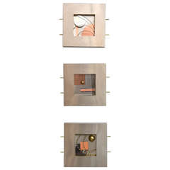 Set of Three American Modern Mixed Metal Wall Panels, Curtis Jere
