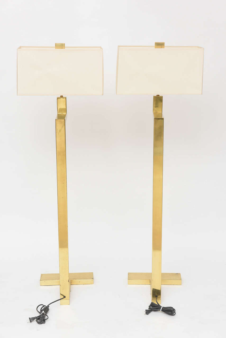 Pair of French Modern Brass Floor Lamps, Jacques Quinet 3