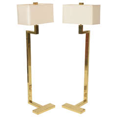 Pair of French Modern Brass Floor Lamps, Jacques Quinet