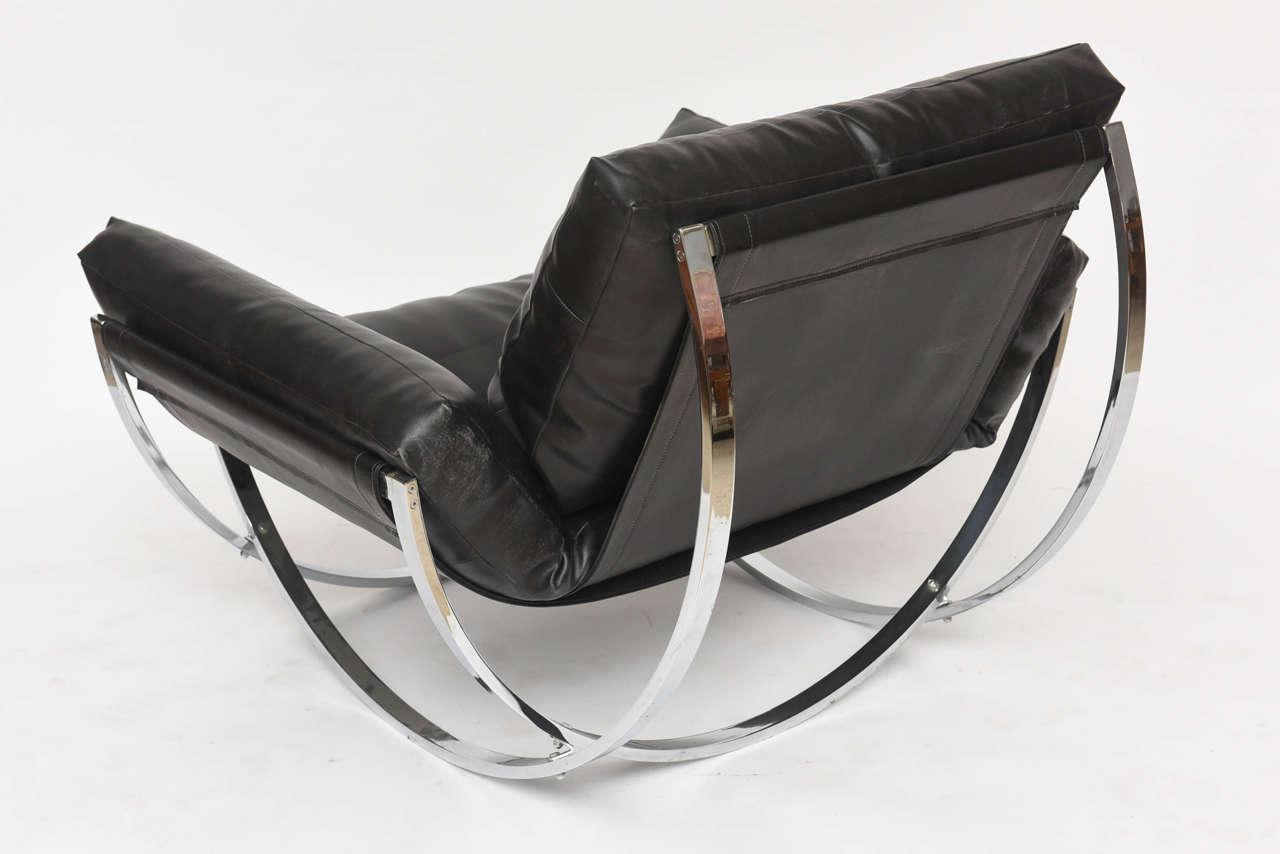 Italian Modern Polished Chrome and Leather Chair by Stendig In Excellent Condition In Hollywood, FL